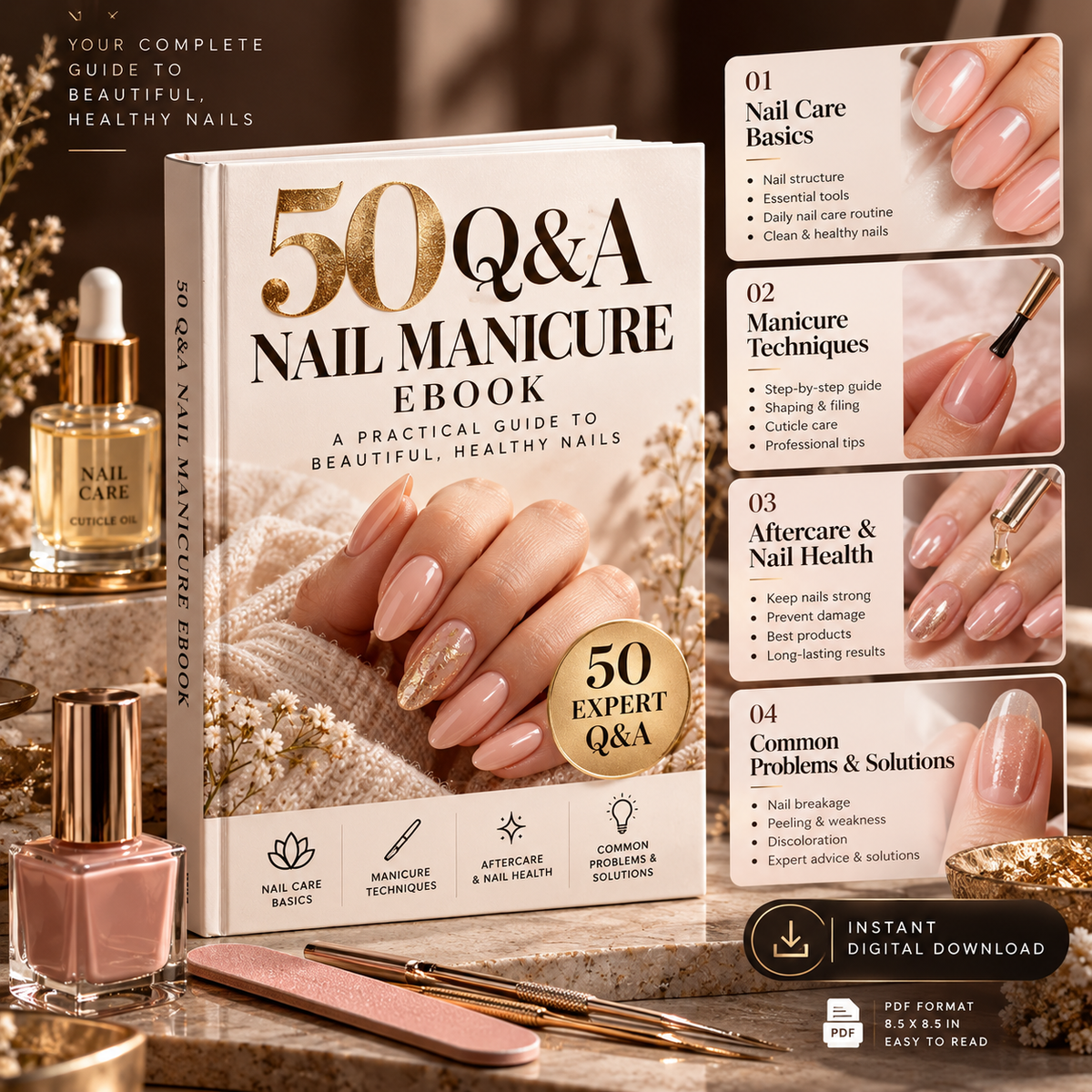 50 Q&A Nail Manicure Ebook | The Complete Guide to Beautiful & Healthy Nails