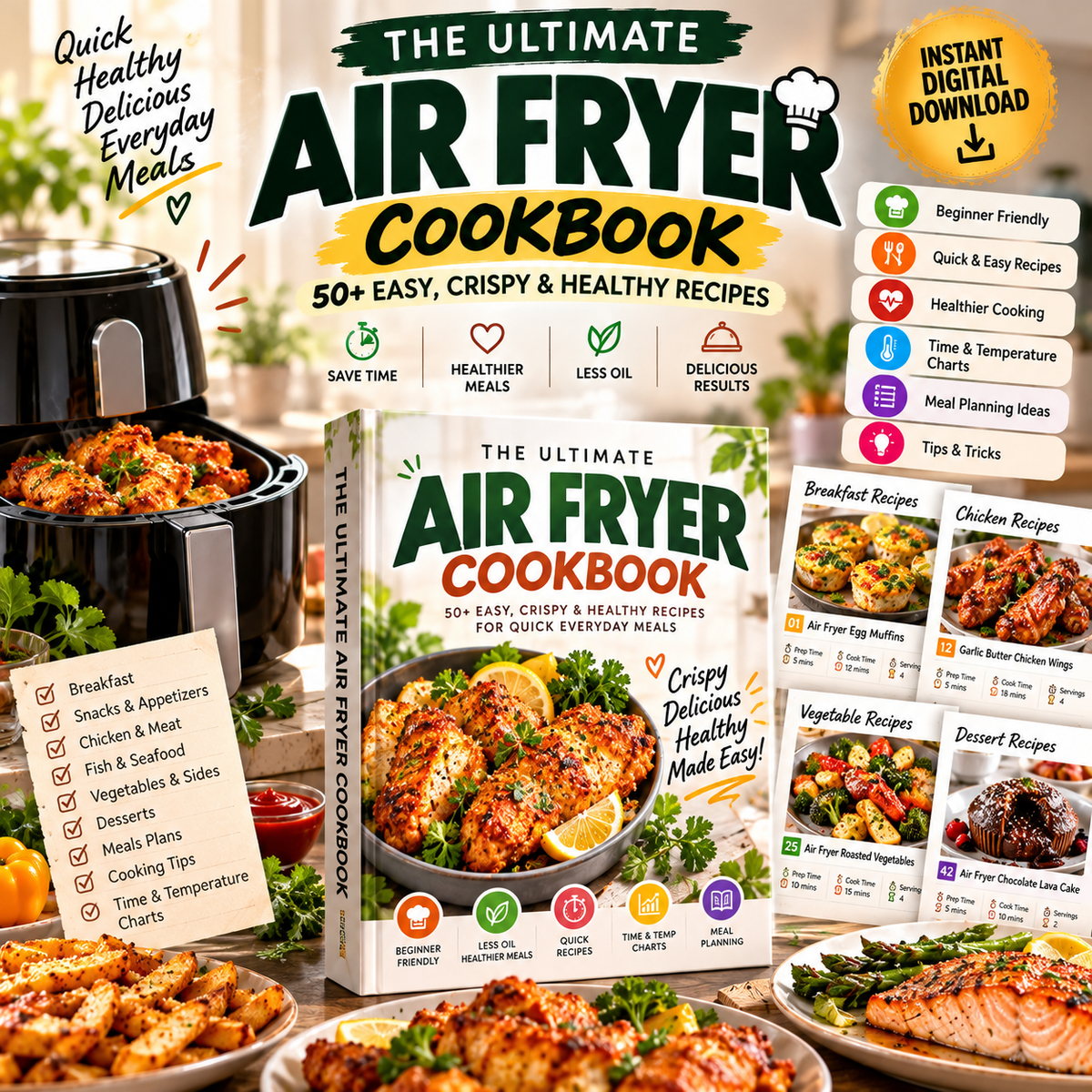 The Ultimate Air Fryer Cookbook 50+ Easy, Crispy & Healthy Recipes for Quick Everyday Meals